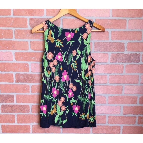 Anthropologie Meadow Rue Navy Floral Embroidered Tank Top S Whimsigoth Dark Fair - Picture 3 of 7